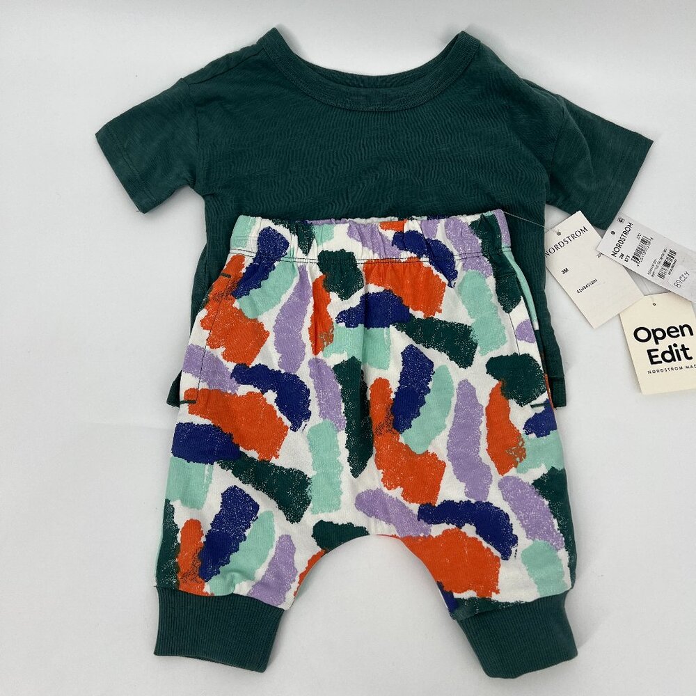 Open Edit Babies Boxy T-Shirt & Jogger Trousers Set Ivory Cloud Teal Crayon Camo